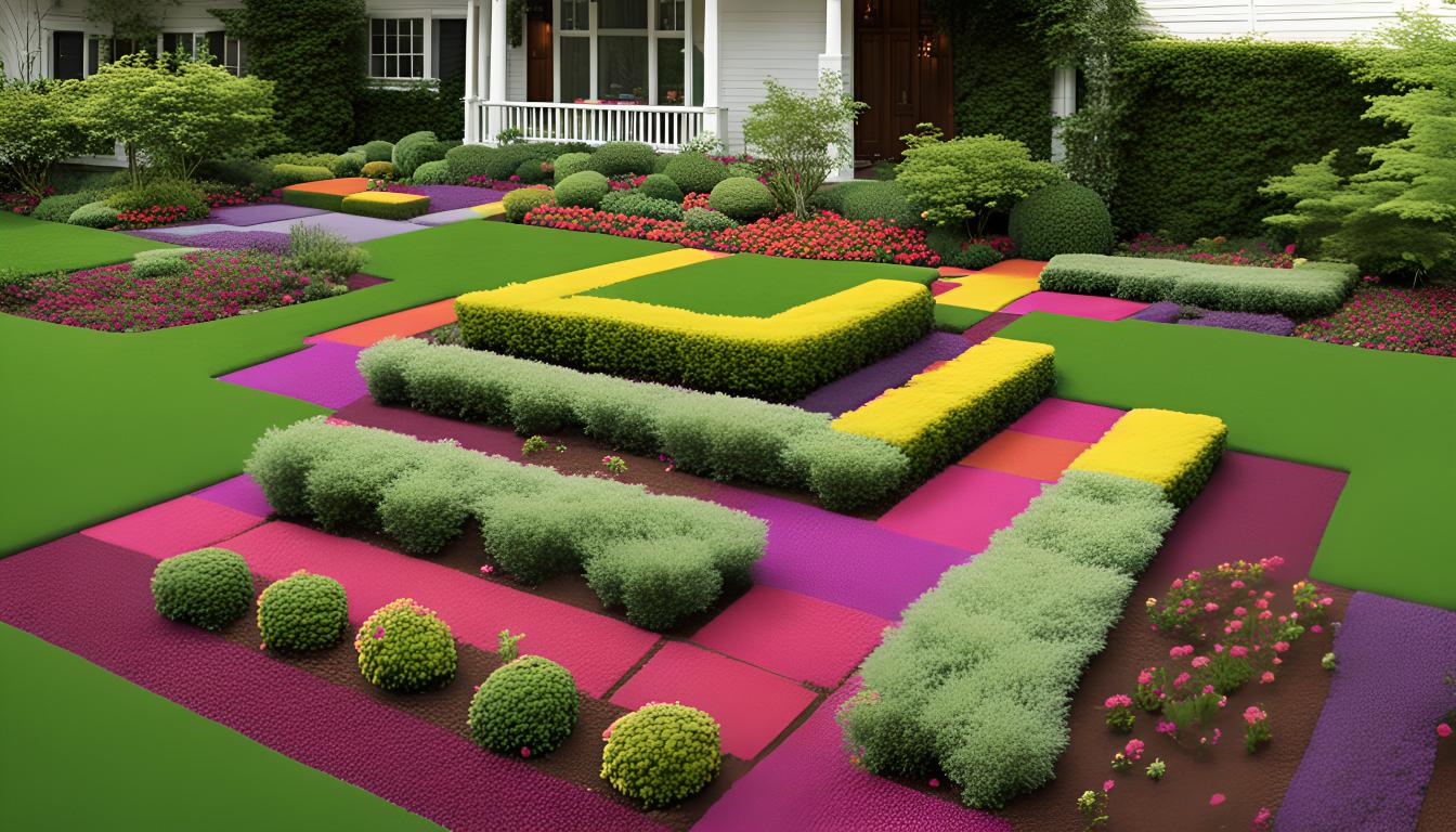 Color Block Garden design: Rectangular or square beds, each bed with a single color family, clear paths between color blocks.