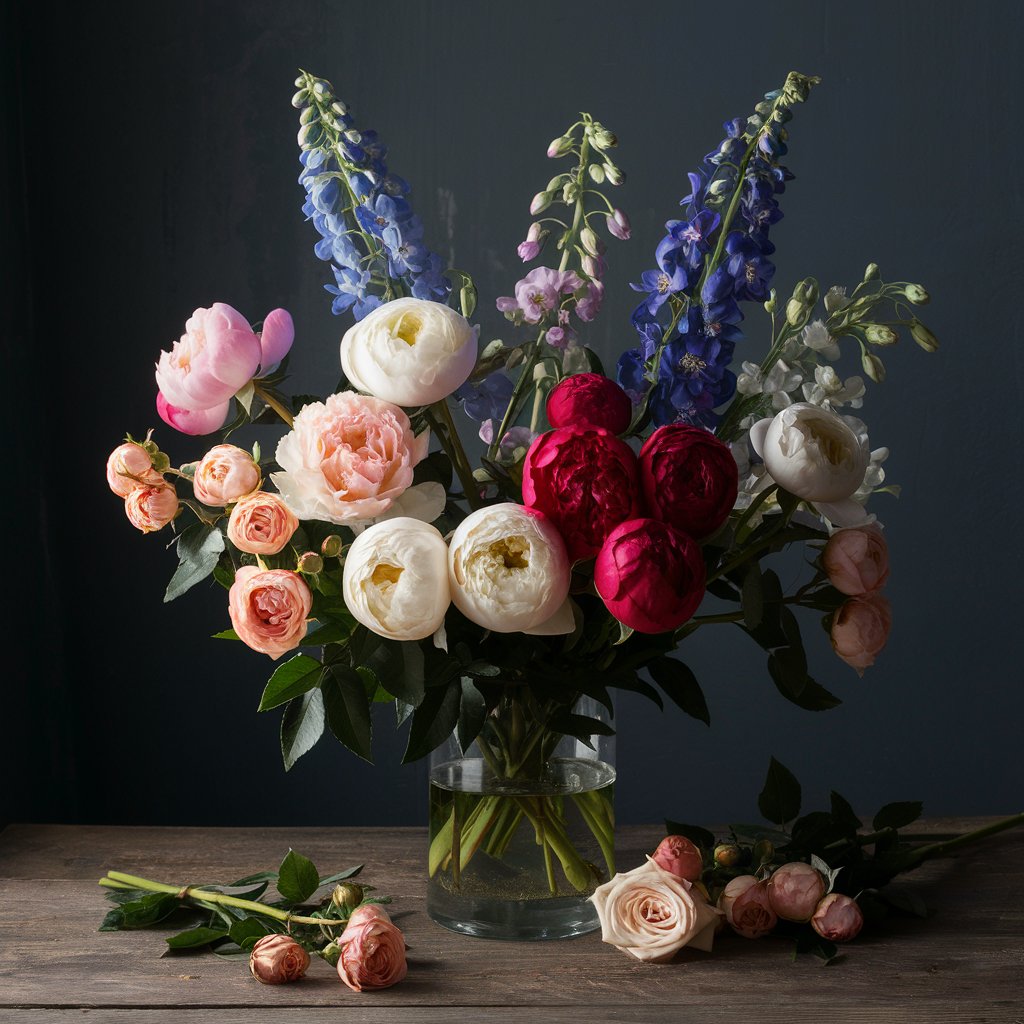 Cut Flowers : Roses , Peonies & Delphinium Flowers