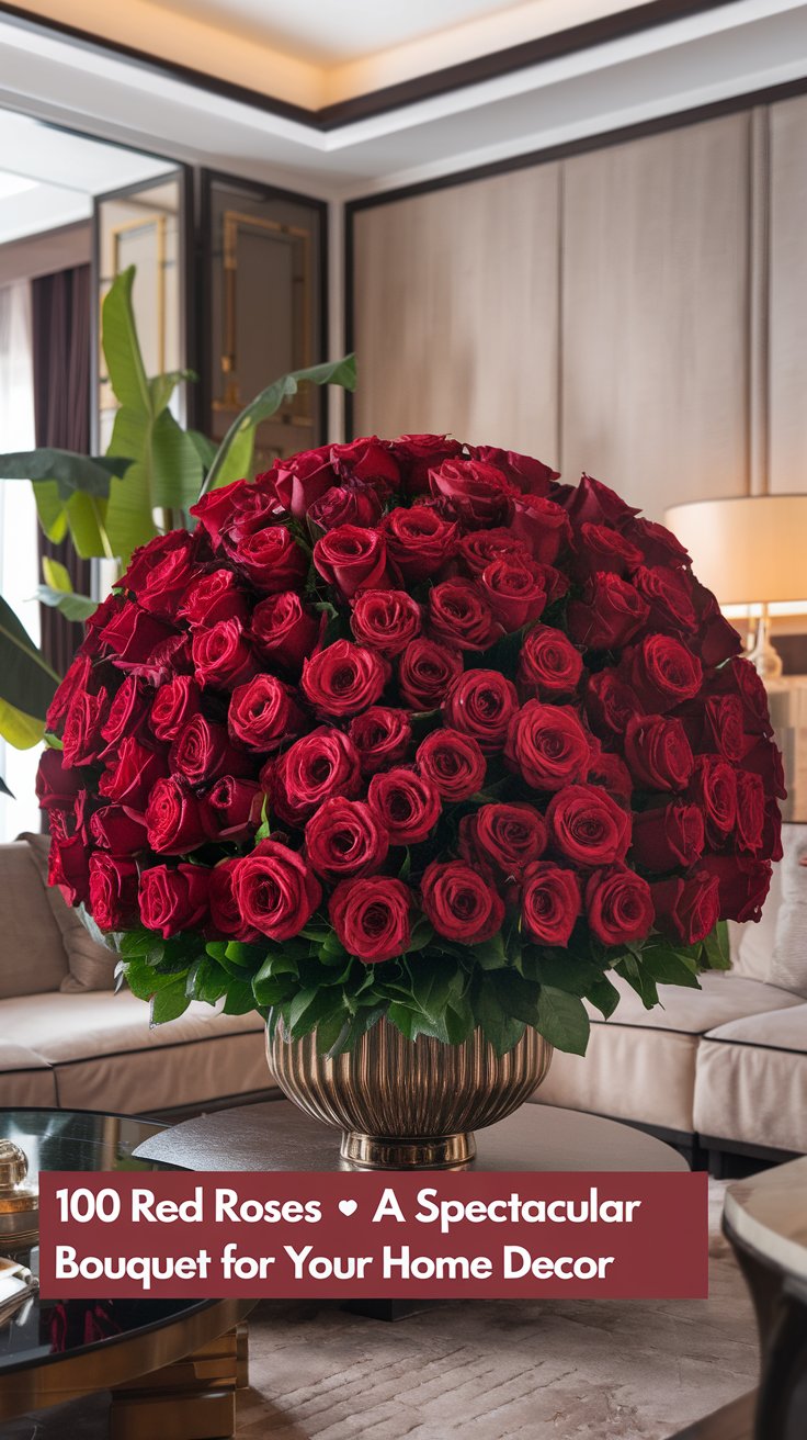 A Spectacular Bouquet : 100 Red Roses in Room Decor