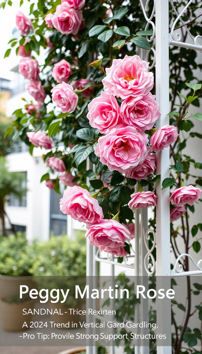 The Peggy Martin Rose is a vigorous, thornless climbing rose known for its resilience and prolific pink blooms.