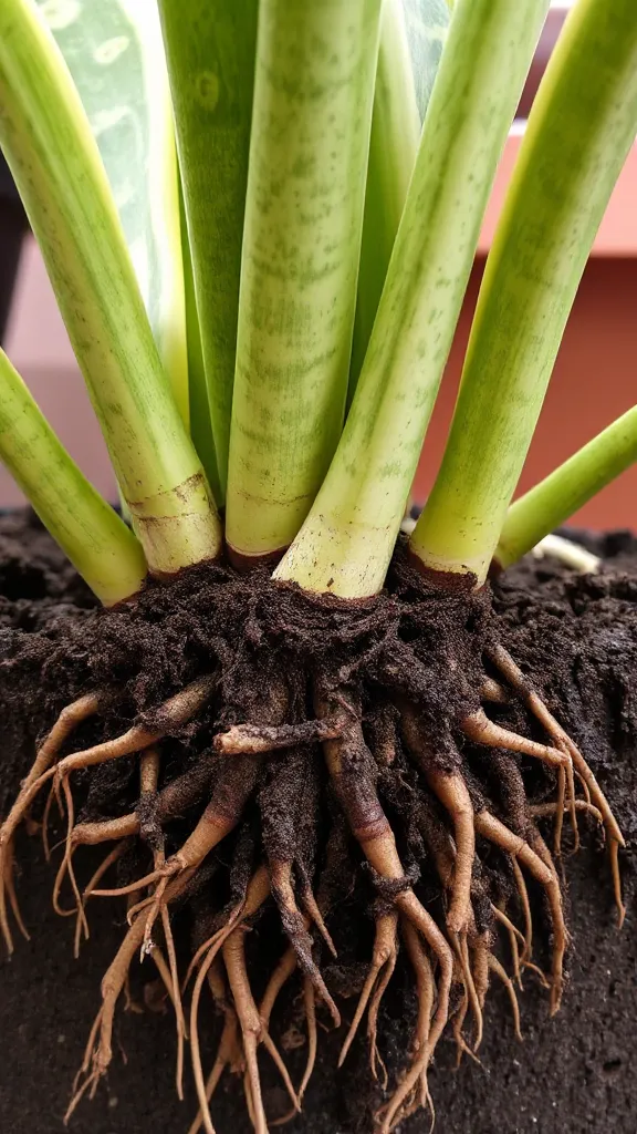 Rotten roots in snake plant from overwatering