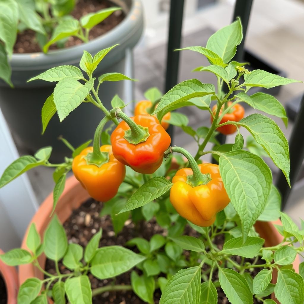 Peppers grow in Pot in balcony garden