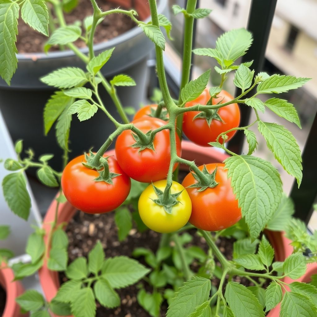 Tomatoes grow in Pot in balcony garden
