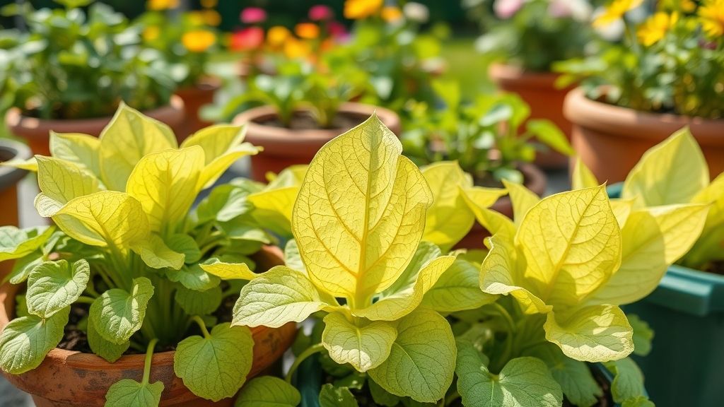 Ignoring Fertilizer – Container vegetables with pale yellow leaves showing nutrient deficiency.