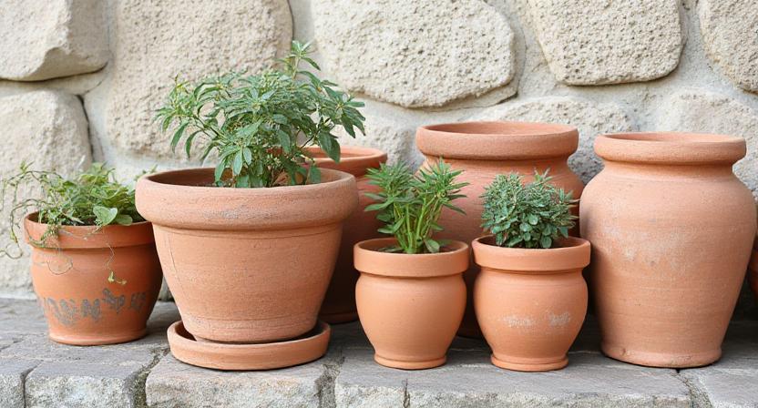 Clay pots, often called terracotta
