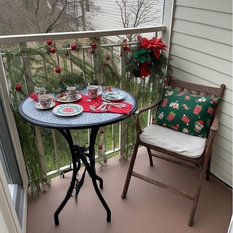 Set a Festive Table: If you have a small bistro table, set it with holiday-themed mugs, plates, or a simple red table runner.