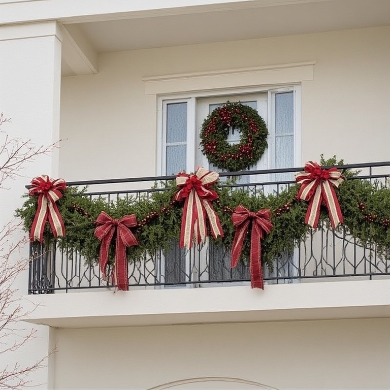 Play with Ribbon: Add wide, velvet, or burlap ribbon to your wreaths, garlands, and railings. Tying big bows is an easy way to add texture and color.