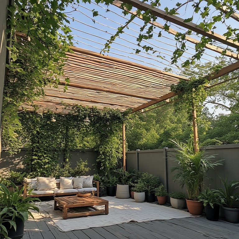 Slatted Pergola with Plants Patio Cover Ideas