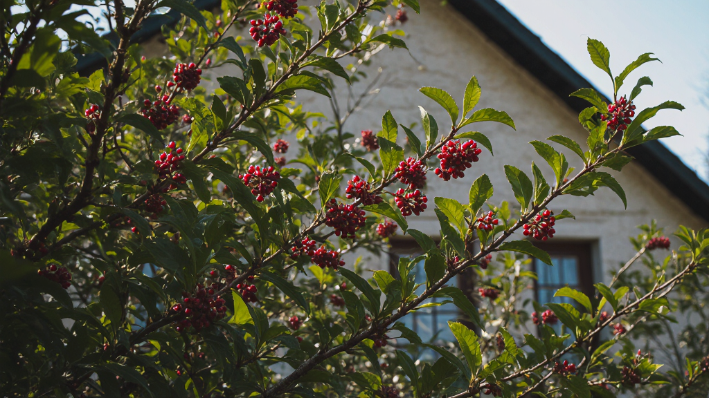 Hawthorn (Crataegus spp.) outside house