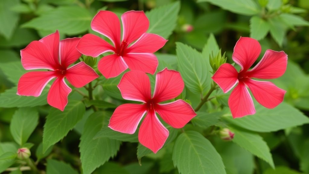 Scarlet Rose Mallow (Hibiscus coccineus) has red, five-petaled stars in summer.