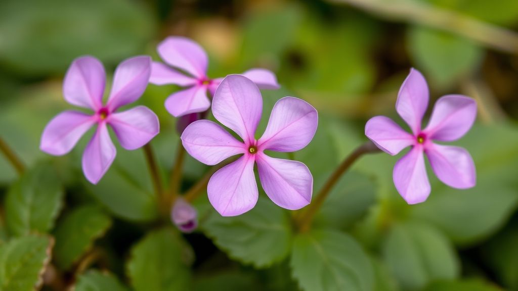 Shooting Star (Primula meadia) has pink, five-petaled stars nodding in spring.