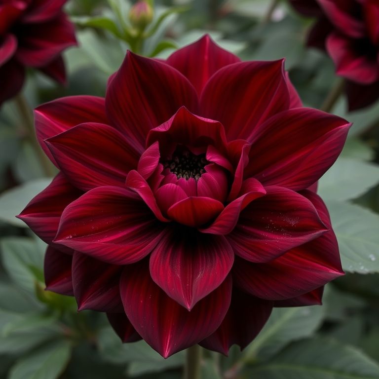 Arabian Night has formal decorative petals in dark red black tones. 